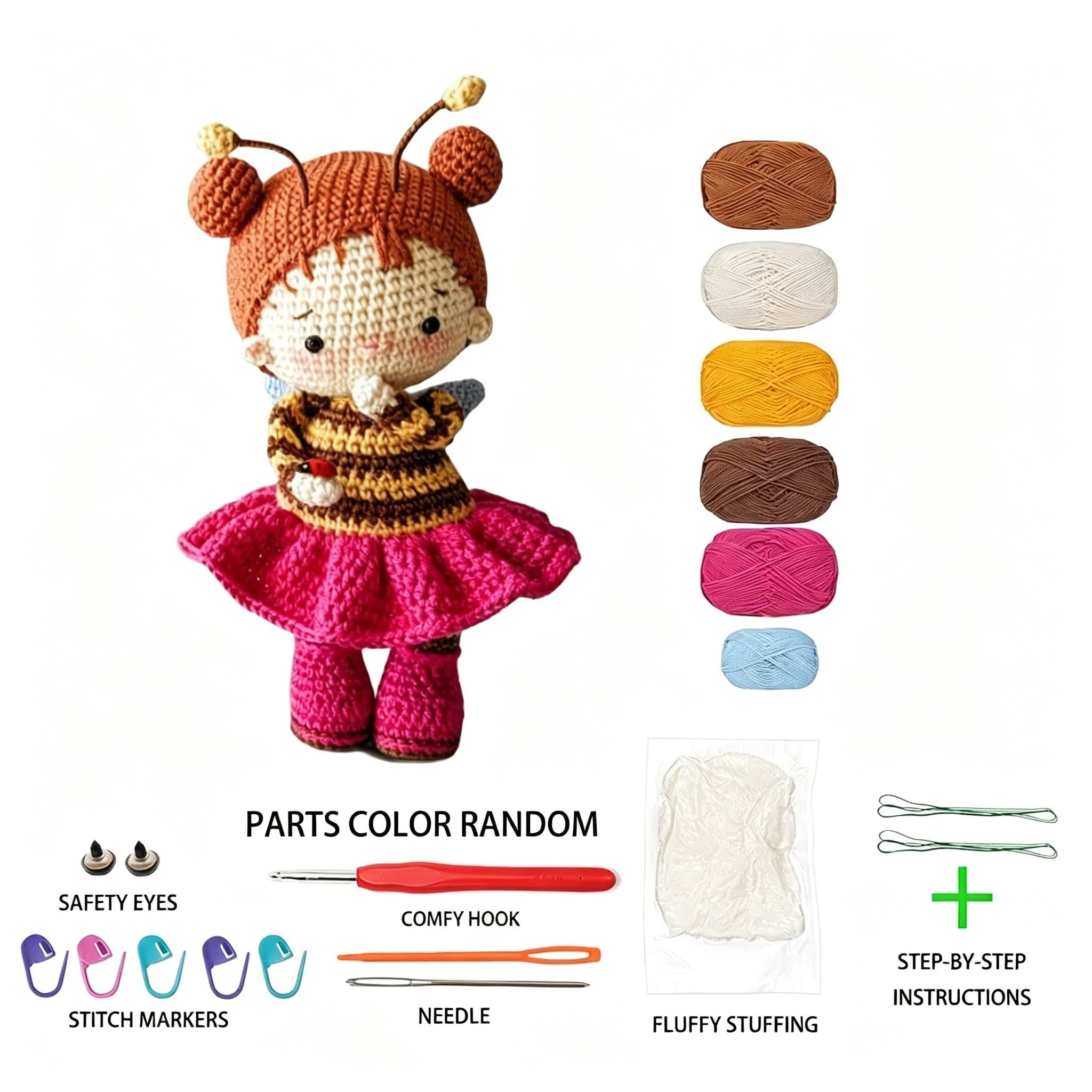 Cute Bee Girl Crochet Plush Kit for Beginners | DIY Amigurumi Stuffed Doll Set with Yarn, Hook & Step-by-Step Tutorial | Sweet Handmade Gift for Craft Lovers