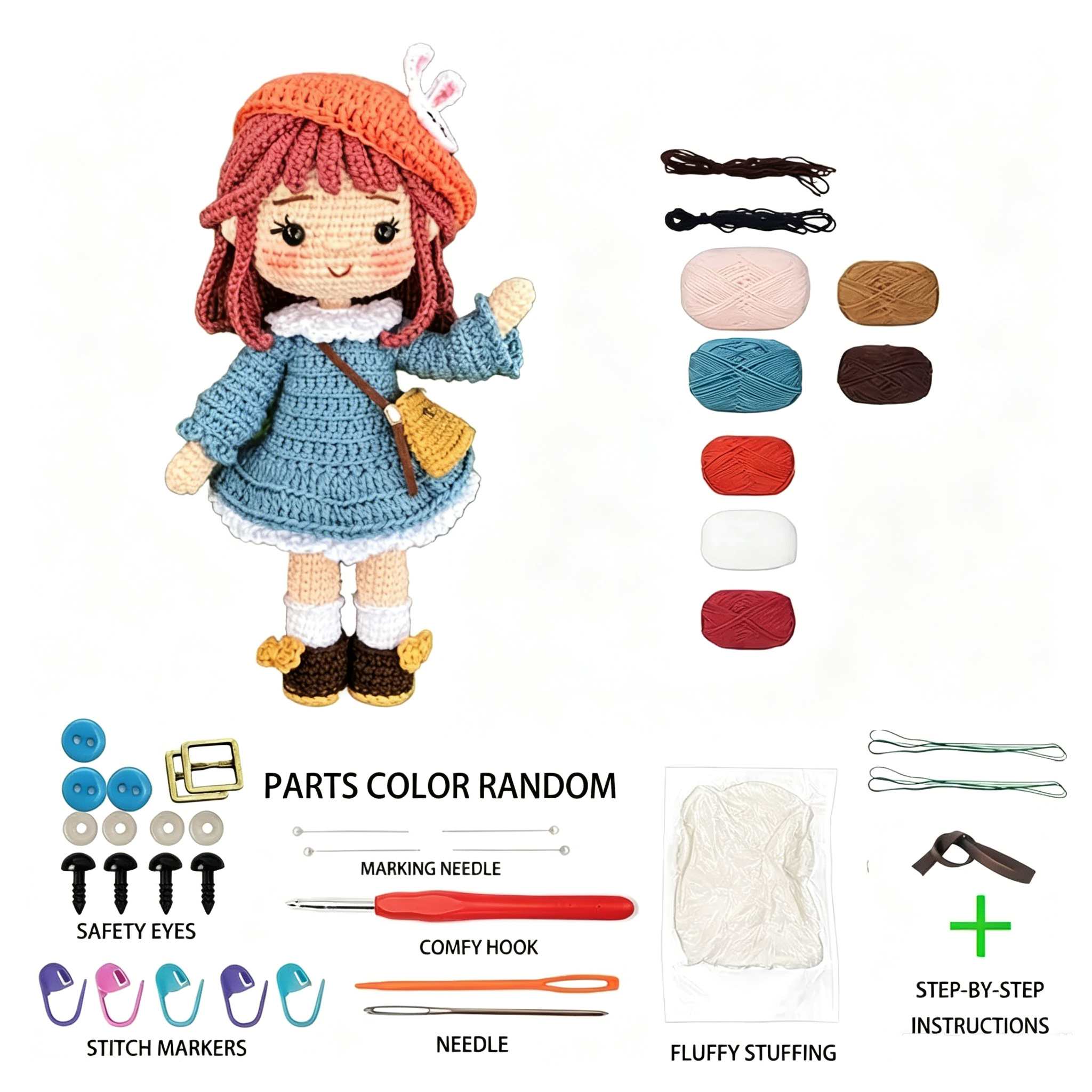 Bunny Beret Girl Crochet Kit for Beginners | DIY Amigurumi Stuffed Doll Set with Yarn, Hook & Step-by-Step Tutorial | Cute Handmade Gift for Craft Lovers