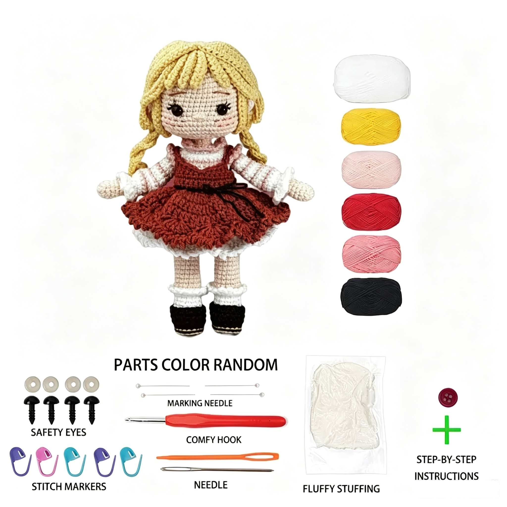 Blonde Girl Doll Crochet Kit for Beginners | DIY Amigurumi Stuffed Doll Set with Yarn, Hook & Step-by-Step Tutorial | Cute Handmade Gift for Craft Lovers