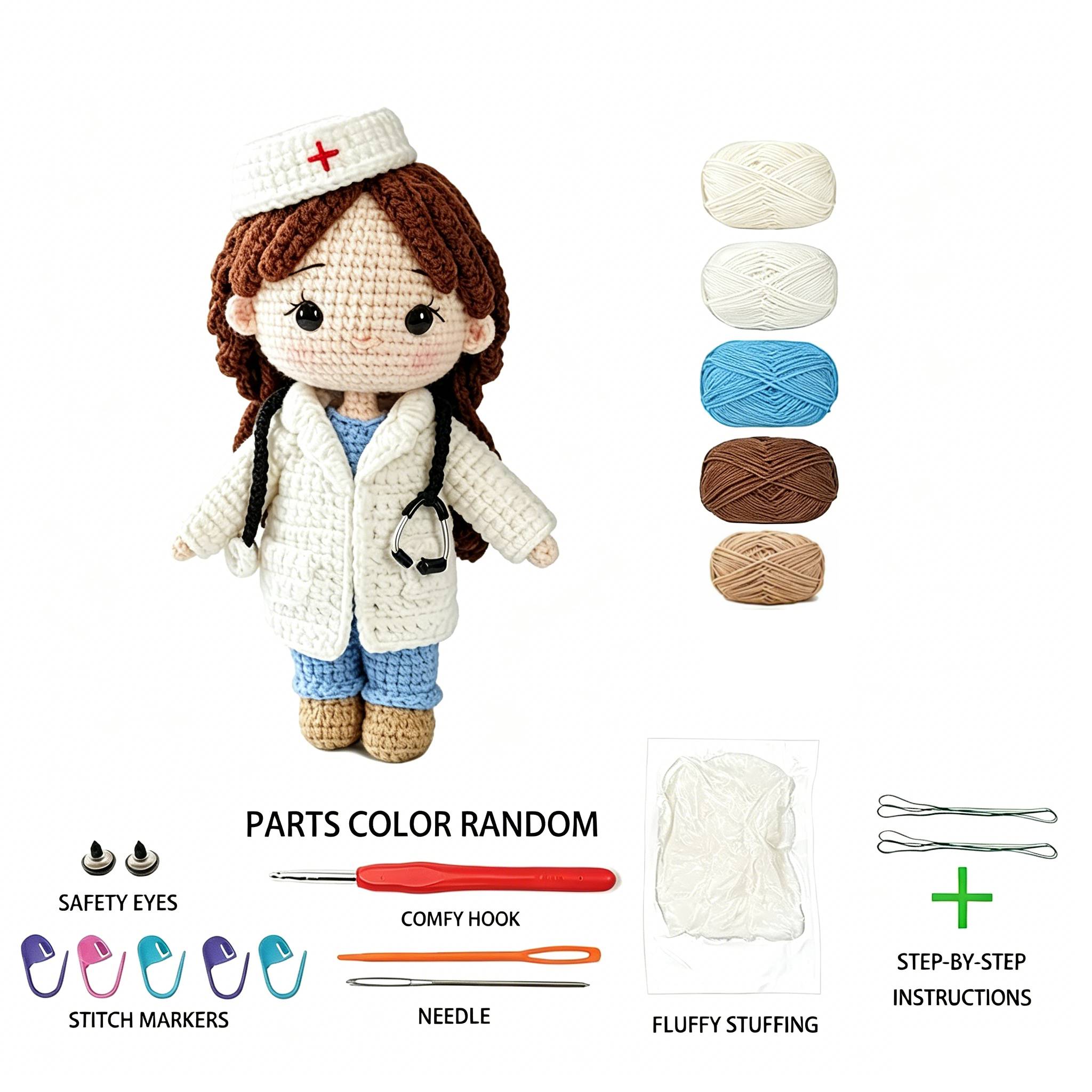 Caring Nurse Crochet Amigurumi Kit for Beginners | DIY Amigurumi Set with Yarn, Hook & Step-by-Step PDF Tutorial | Gift for Birthdays & Couples