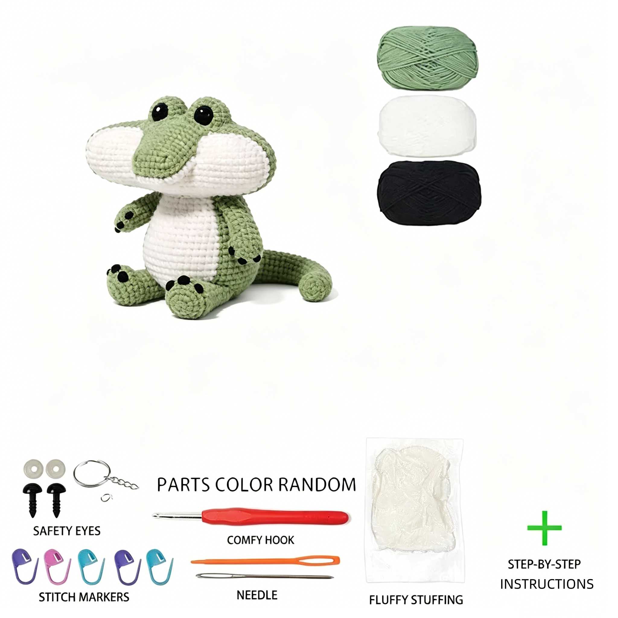 Beginner Friendly Crocodile Crochet Kit, Cute Plush Crocodile Amigurumi Crochet Starter Kit with Yarn, Hook, Needle & Accessories, Complete DIY Craft Set with Tutoria, Perfect Home Decor & Handmade Gift