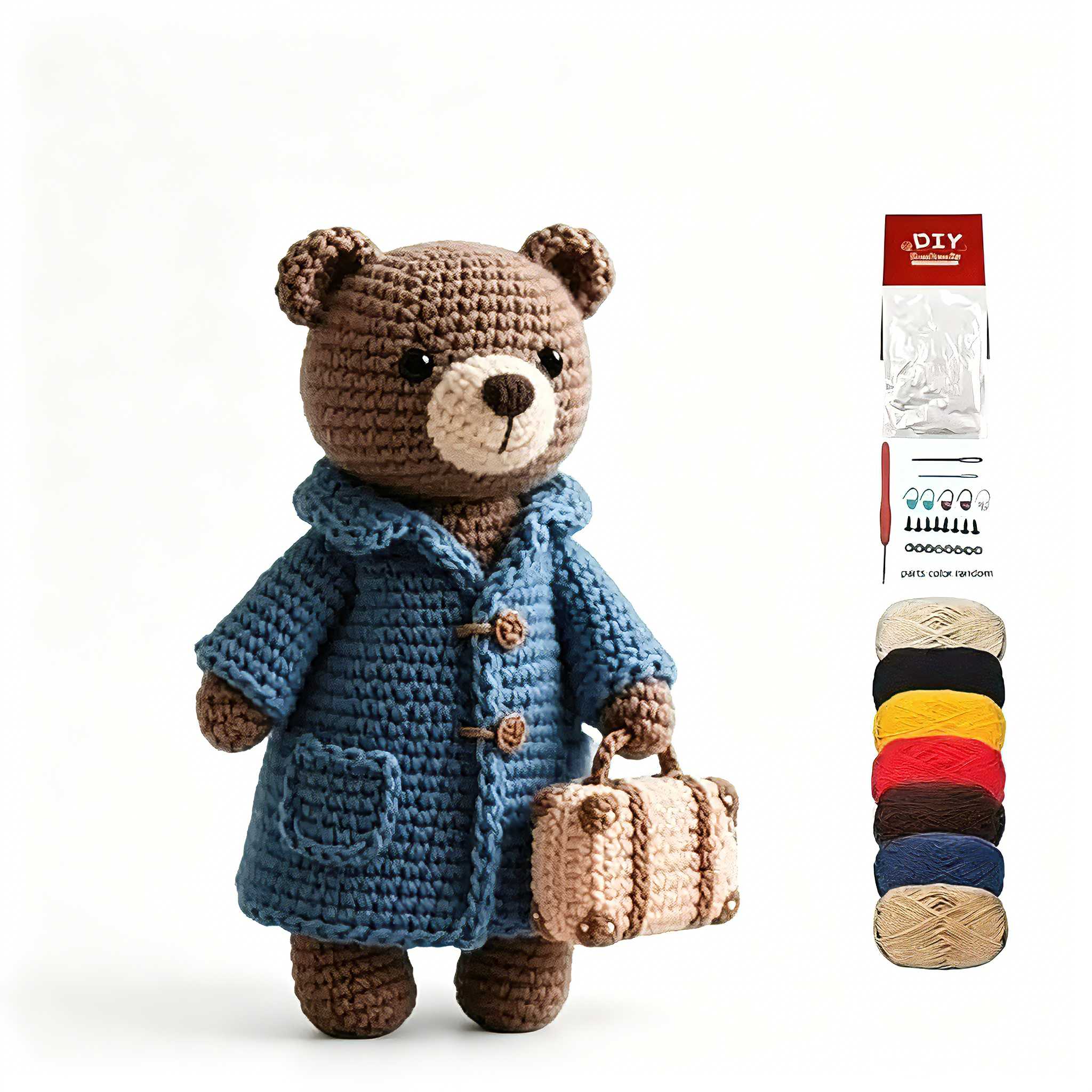 1pc Cute Bear Crochet Kit for Beginners, Complete Amigurumi Plush Bear Craft Set with All Materials, Yarn, Hook & tutorial, Unfinished Handmade Knitting Material Pack, Perfect Gift for Kids & Crochet Enthusiasts, Fun Home Decor Project for Adults