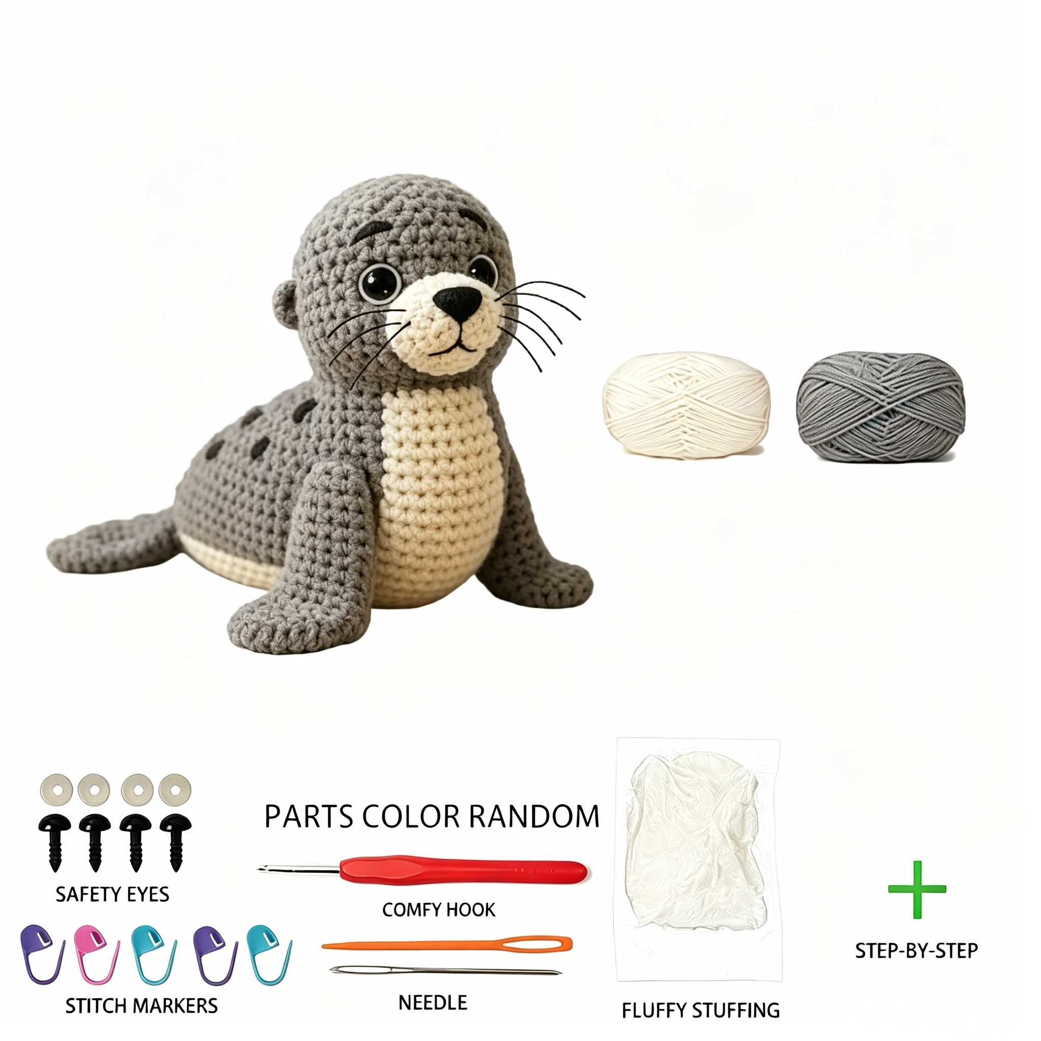 Cute Seal Crochet Plush Kit for Beginners | DIY Amigurumi Stuffed Animal Set with Yarn, Hook & Step-by-Step Tutorial | Adorable Handmade Gift for Ocean Lovers-Hookcrafted