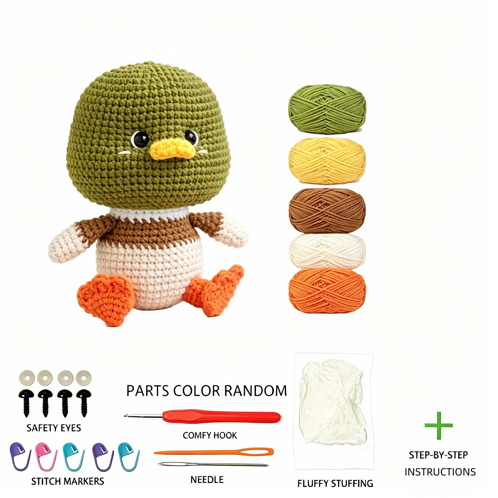 Cute Mallard Duck Amigurumi Crochet Kit, Beginner-Friendly Handmade Duck Plush Craft Set with Full Materials And Tutorial, Adorable Knitted Green-Headed Duck, Ideal Birthday Gift for Kids, Bird Fans, Home Decoration