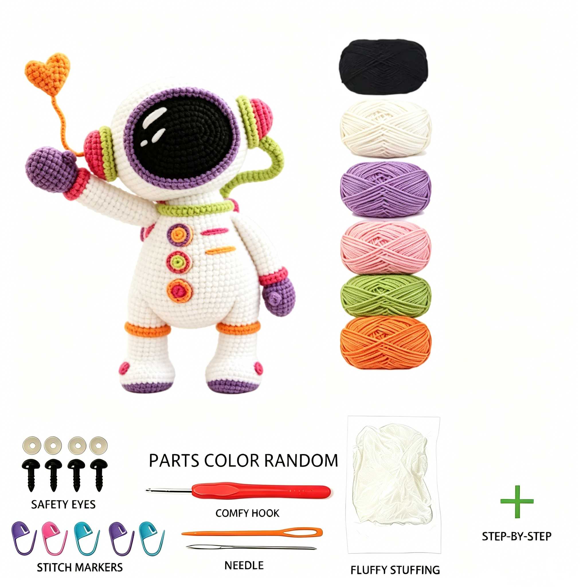 Complete DIY Astronaut Crochet Kit for Beginners Suitable for Kids & Adults - Soft Yarn Amigurumi Craft with Crochet Hooks, Safety Eyes, Step-by-Step Instructions, Handmade Spaceman Plush Toy, Birthday Christmas Gift for &-Hookcrafted