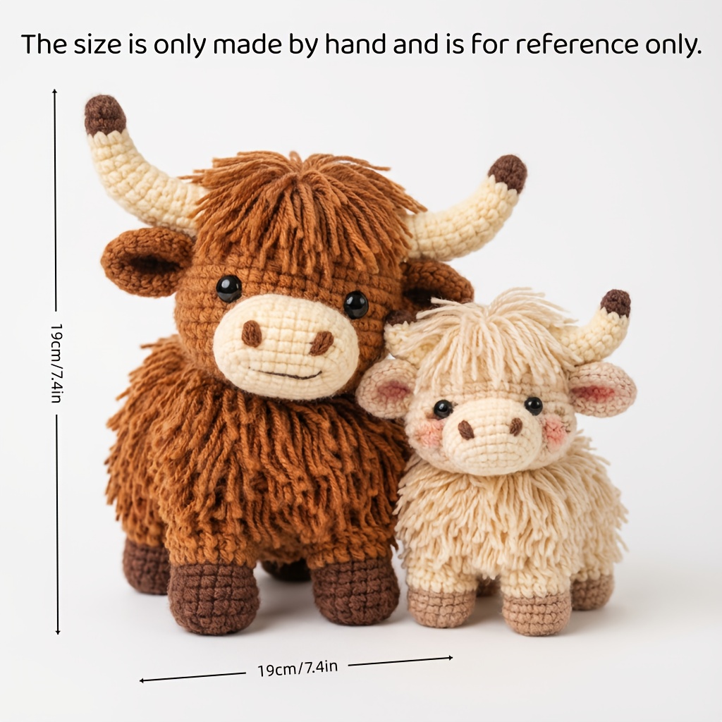 1pc Highland Cow Crochet Plush Kit for Beginners | DIY Amigurumi Stuffed Animal Set with Yarn, Hook & Step-by-Step Tutorial | Cozy Handmade Gift for Farm Lovers