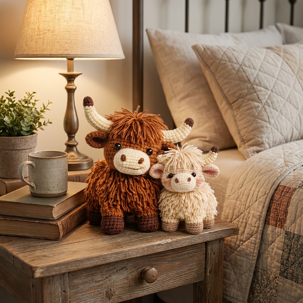 1pc Highland Cow Crochet Plush Kit for Beginners | DIY Amigurumi Stuffed Animal Set with Yarn, Hook & Step-by-Step Tutorial | Cozy Handmade Gift for Farm Lovers