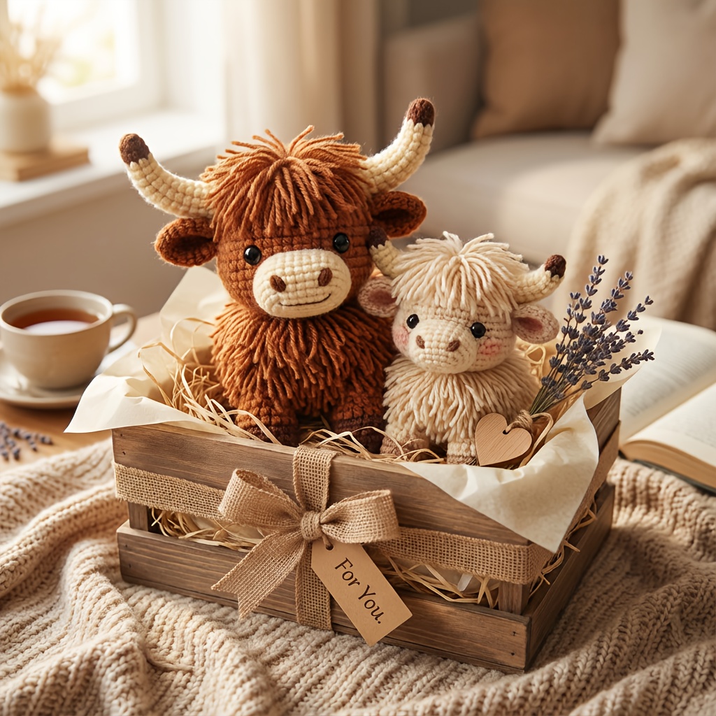 1pc Highland Cow Crochet Plush Kit for Beginners | DIY Amigurumi Stuffed Animal Set with Yarn, Hook & Step-by-Step Tutorial | Cozy Handmade Gift for Farm Lovers