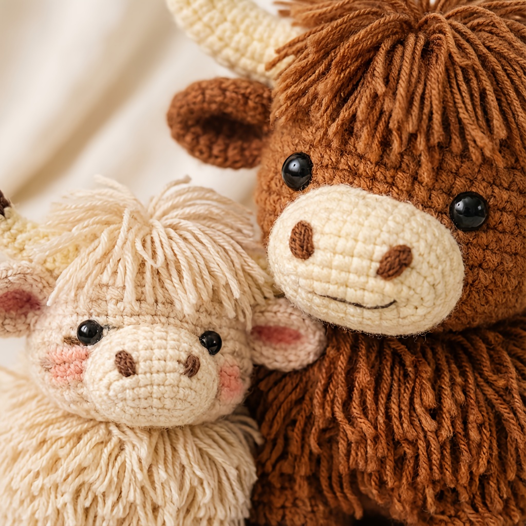 1pc Highland Cow Crochet Plush Kit for Beginners | DIY Amigurumi Stuffed Animal Set with Yarn, Hook & Step-by-Step Tutorial | Cozy Handmade Gift for Farm Lovers