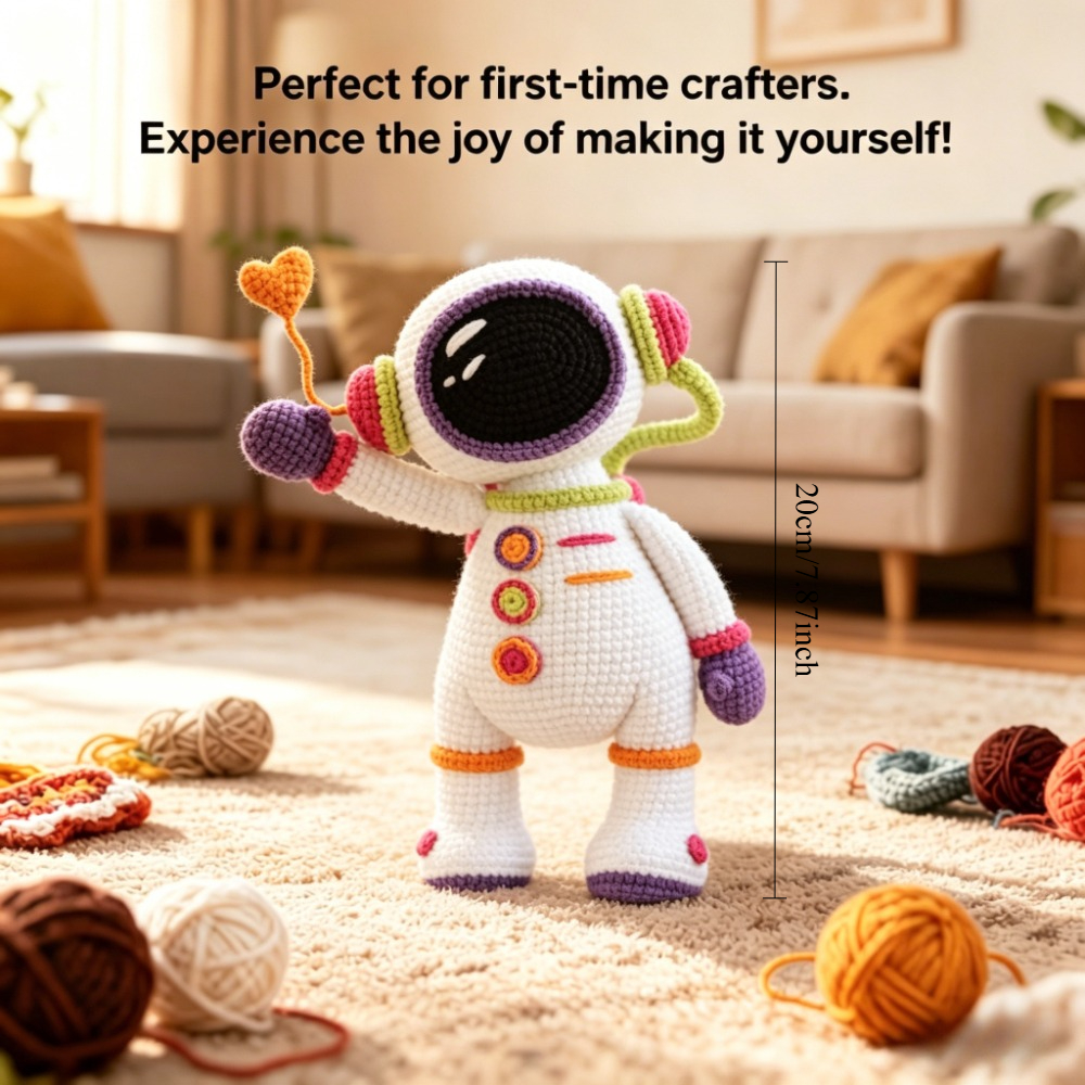 Complete DIY Astronaut Crochet Kit for Beginners Suitable for Kids & Adults - Soft Yarn Amigurumi Craft with Crochet Hooks, Safety Eyes, Step-by-Step Instructions, Handmade Spaceman Plush Toy, Birthday Christmas Gift for &-Hookcrafted