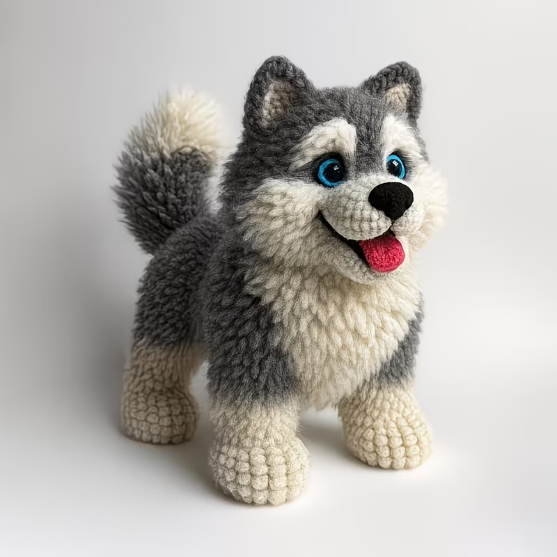 Husky Crochet Plush Kit for Beginners | DIY Amigurumi Stuffed Animal Set with Yarn, Hook & Step-by-Step Tutorial | Cute Handmade Gift for Dog Lovers