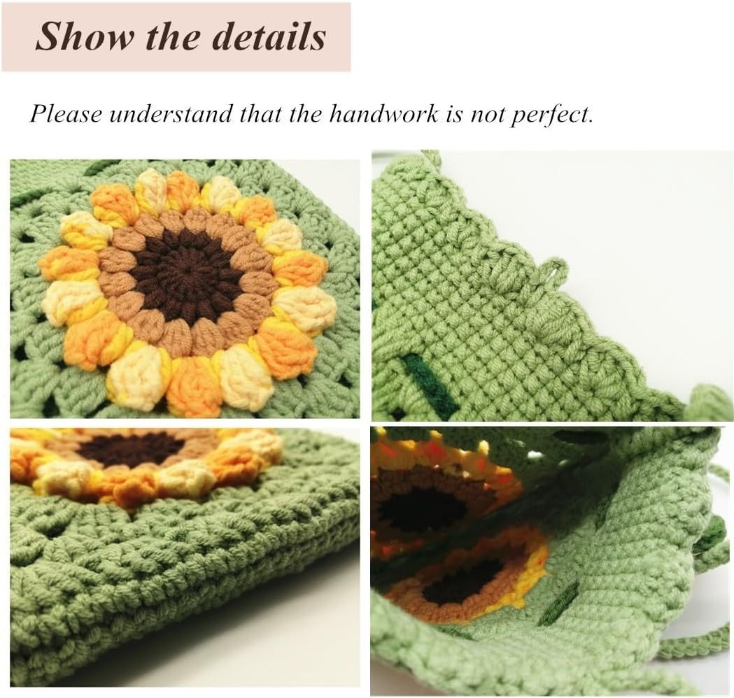 Handmade Crochet Sunflower Blossom Phone Bag Knitted Bag for Women, A-mint green