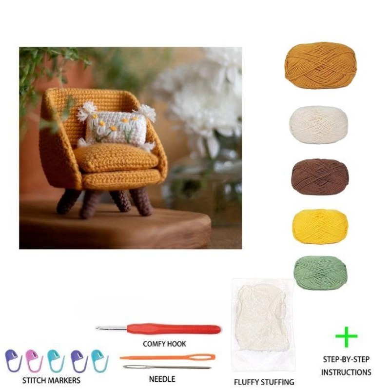 Handmade Crochet Kit for Yarn Chair Dolls, Beginner-Friendly Crochet Set with Step-By-Step Written Tutorial (Not Finished Product, Crochet Required)-Hookcrafted