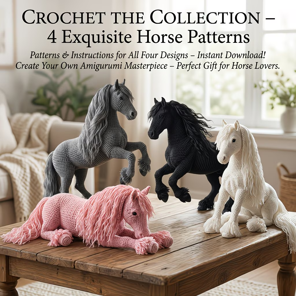 5 Style Horse Family Crochet Kit for Beginners | DIY Amigurumi Stuffed Toy Set with Full Supplies & Easy Instructions | Adorable Handmade Gift for Craft Fans