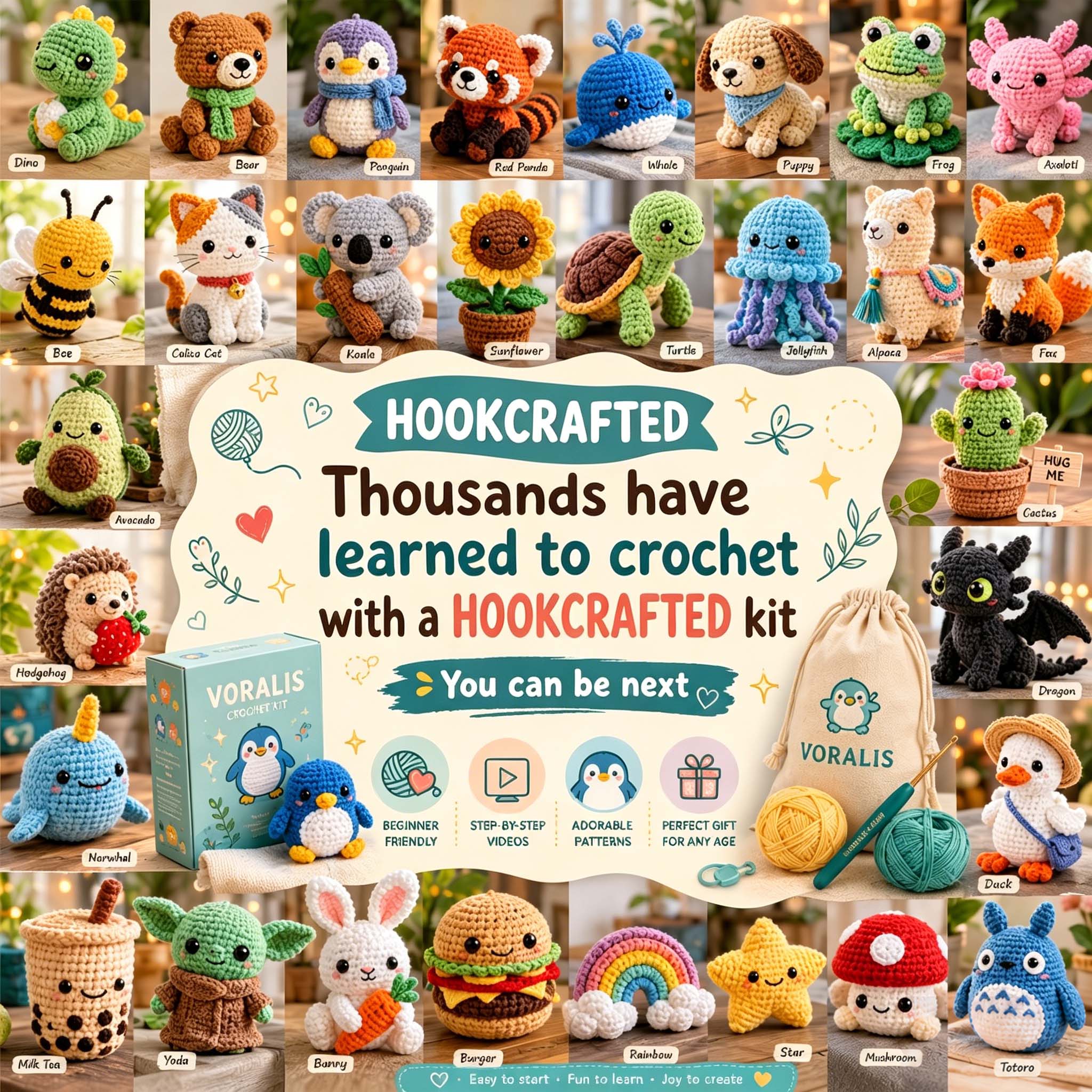 Crochet Kit for Beginners, DIY Parrot Couple Amigurumi Crochet Kit with Step-by-Step Instructions, Complete Starter Kit with Yarn, Hooks & Accessories for Adults Kids, Handmade Craft Gift