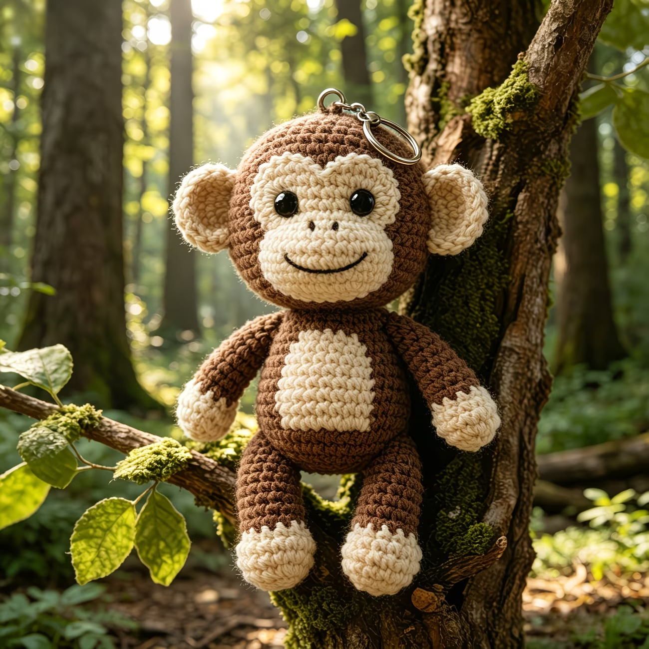 Cute Monkey Keychain Crochet Plush Kit for Beginners | DIY Amigurumi Stuffed Animal Set with Yarn, Hook & Step-by-Step Tutorial | Sweet Handmade Gift for Animal Lovers