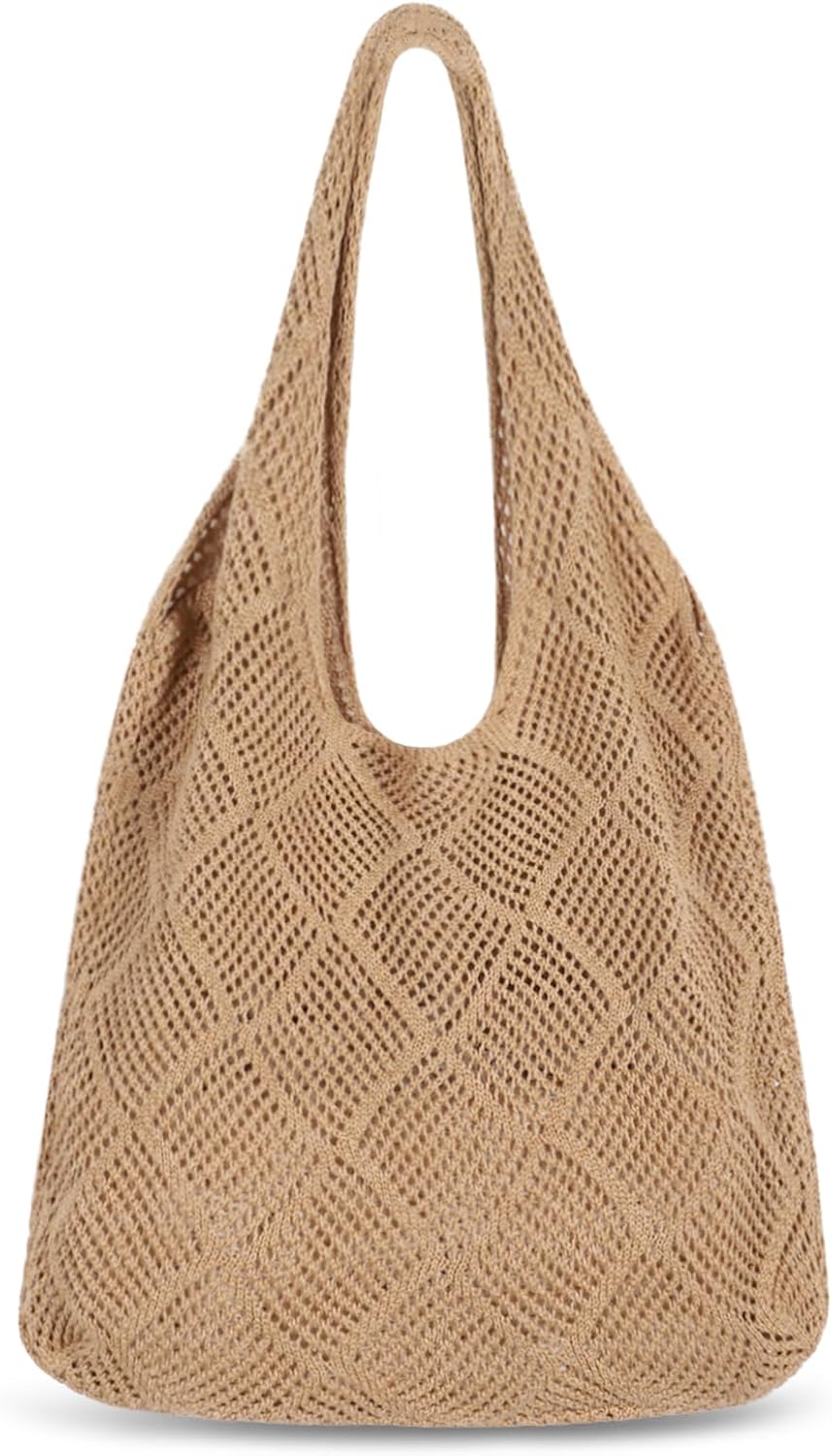 Crochet Tote Bag, Mesh Beach Bag Knit Summer Hobo Bag Vacation Boho Tote Bag for Women