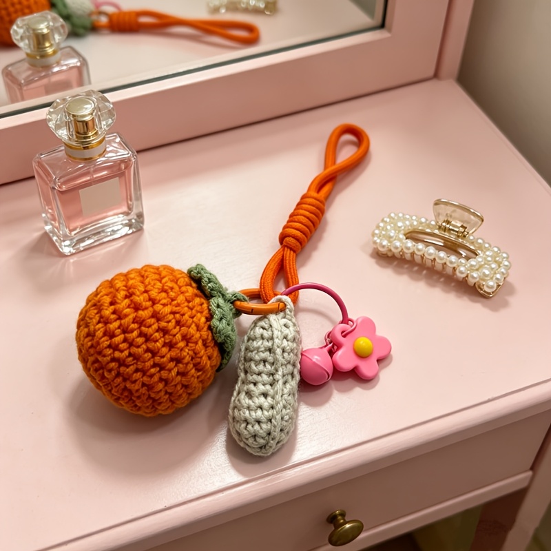Gift for Her/Him Handmade Crocheted Persimmon Keychain, Cute Knitted Fruit Pendant, Persimmon Bag Charm, Creative Flower Key Chain