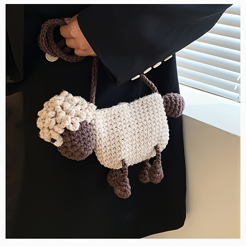Cute Sheep Crossbody Bag, Cartoon Shoulder Bag with Coin Pouch, Fashion Mini Bag, Hand-woven Sheep-shaped Bag| Fashionable Shoulder Crossbody Bag, Cartoon Coin Purse, Material, Color