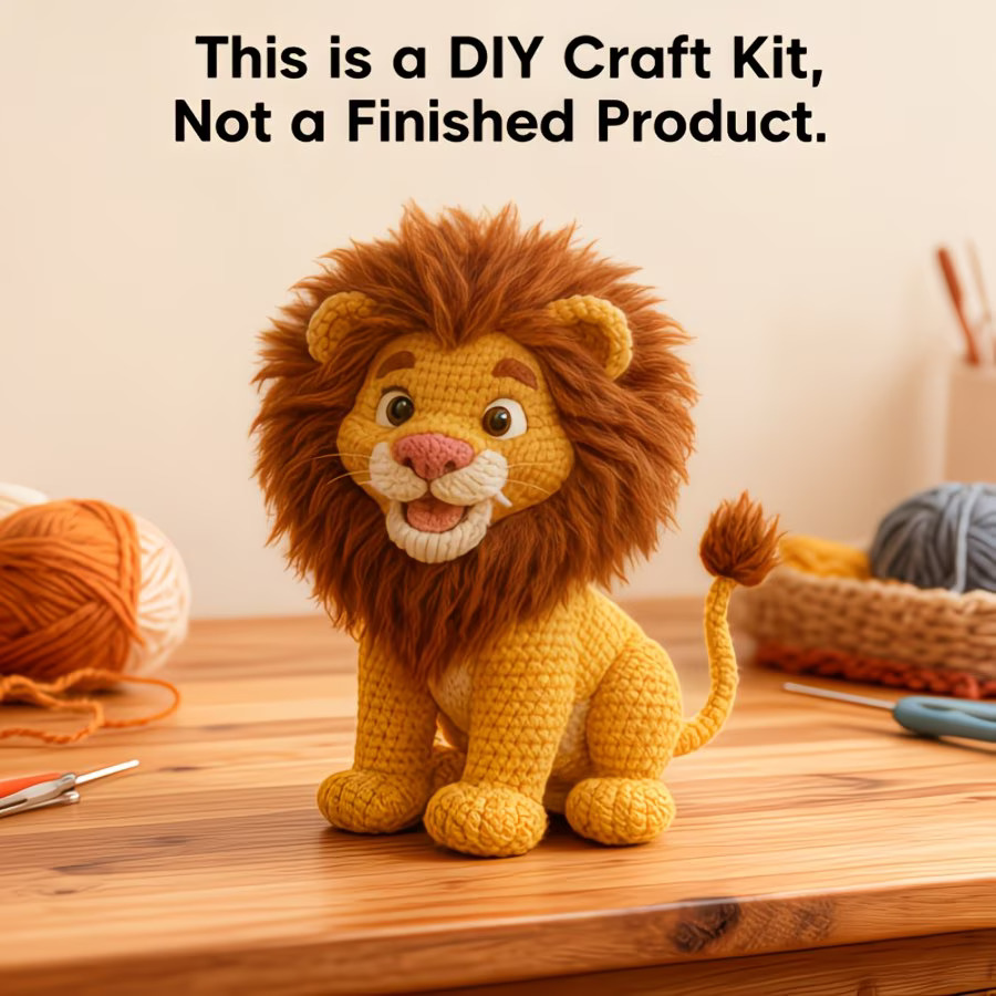 Lion Crochet Kit for Beginners – DIY Amigurumi Lion Set with Yarn, Hook & Step-by-Step Video Tutorial, Easy Knitting Kit for Handmade Craft Lovers