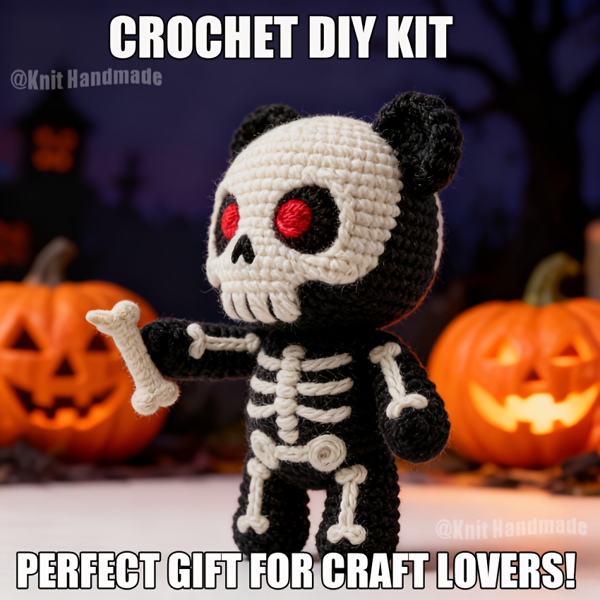 1pc Skull Bear DIY Crochet Kit - Extra 30% Soft Yarn + Tutorial Adult Handmade Car Ornament