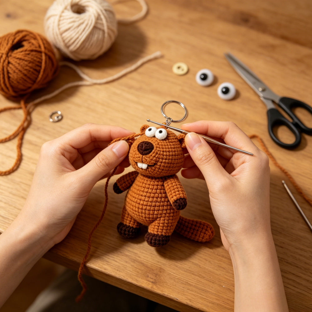 Beginner Friendly Groundhog Crochet Kit, Cute Plush Groundhog Amigurumi Crochet Starter Kit with Yarn, Hook, Needle & Accessories, Complete DIY Craft Set with Tutorial for Adults, Perfect Home Decor & Handmade Gift