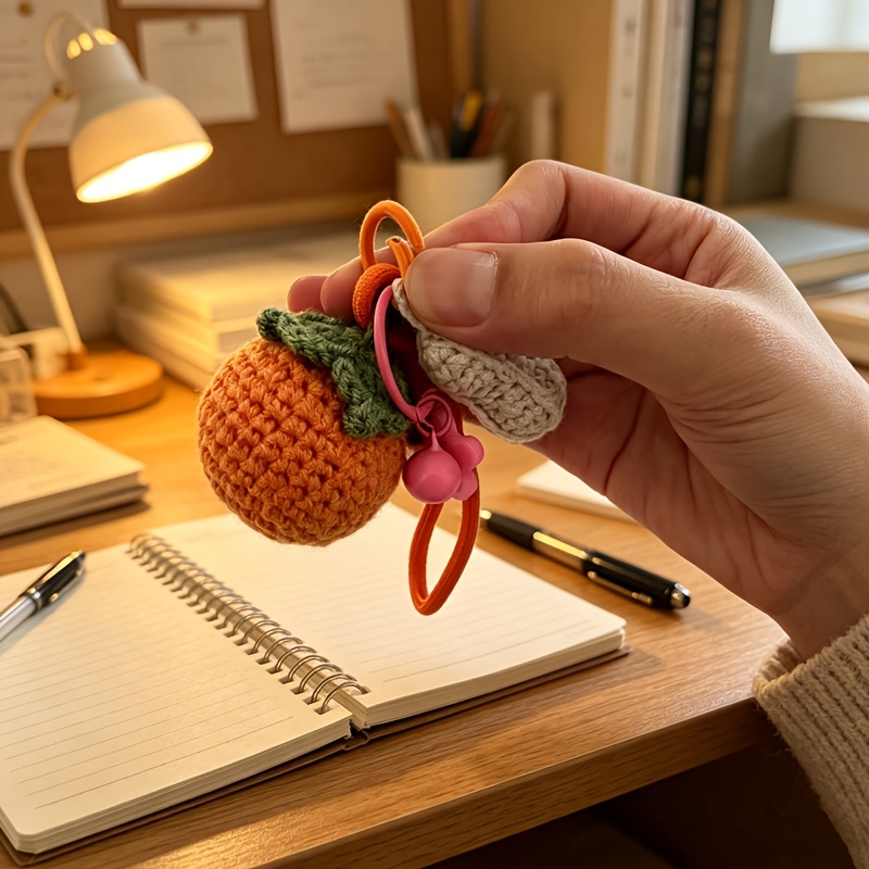 Gift for Her/Him Handmade Crocheted Persimmon Keychain, Cute Knitted Fruit Pendant, Persimmon Bag Charm, Creative Flower Key Chain