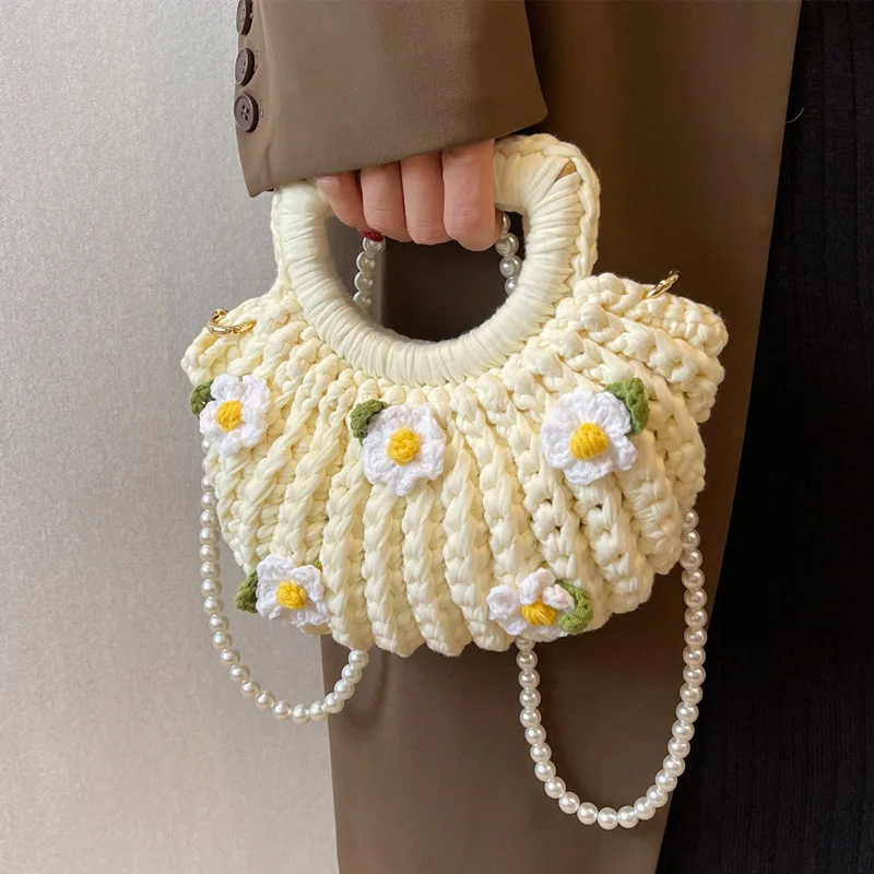New Fashion Hand-woven Gardenia Shell Bag Women Party Handbags Casual Peal Chain Crossbody Shoulder Bag Travel Tote Bag