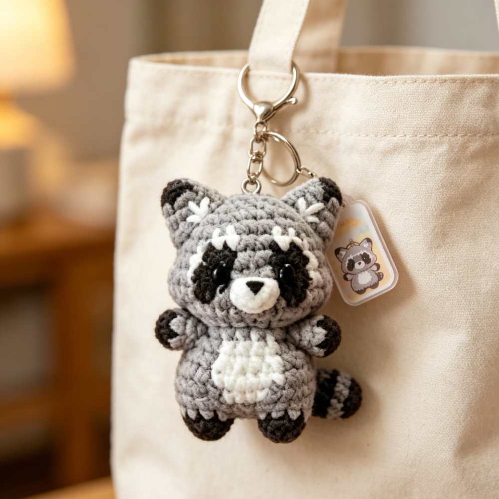 Beginner Friendly 3PCS Forest Animals Crochet Kit, Mini Red Panda, Raccoon & Fox Keychain Amigurumi Crochet Starter Kit with All Yarn, Hook, Needle & Accessories, Complete DIY Craft Set with Tutorial for Adults & Kids, Perfect Bag Charm & Handmade Gift