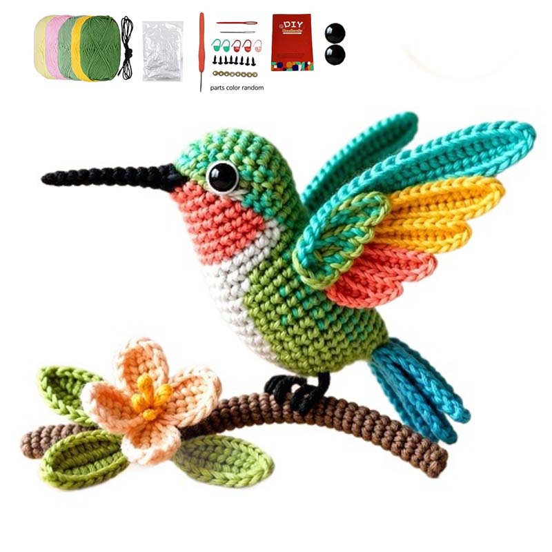 Crochet Kit for Beginners, DIY Hummingbird Amigurumi Crochet Kit with Step-by-Step Instructions, Complete Starter Kit with Yarn, Hooks & Accessories for Adults Kids, Handmade Craft Gift