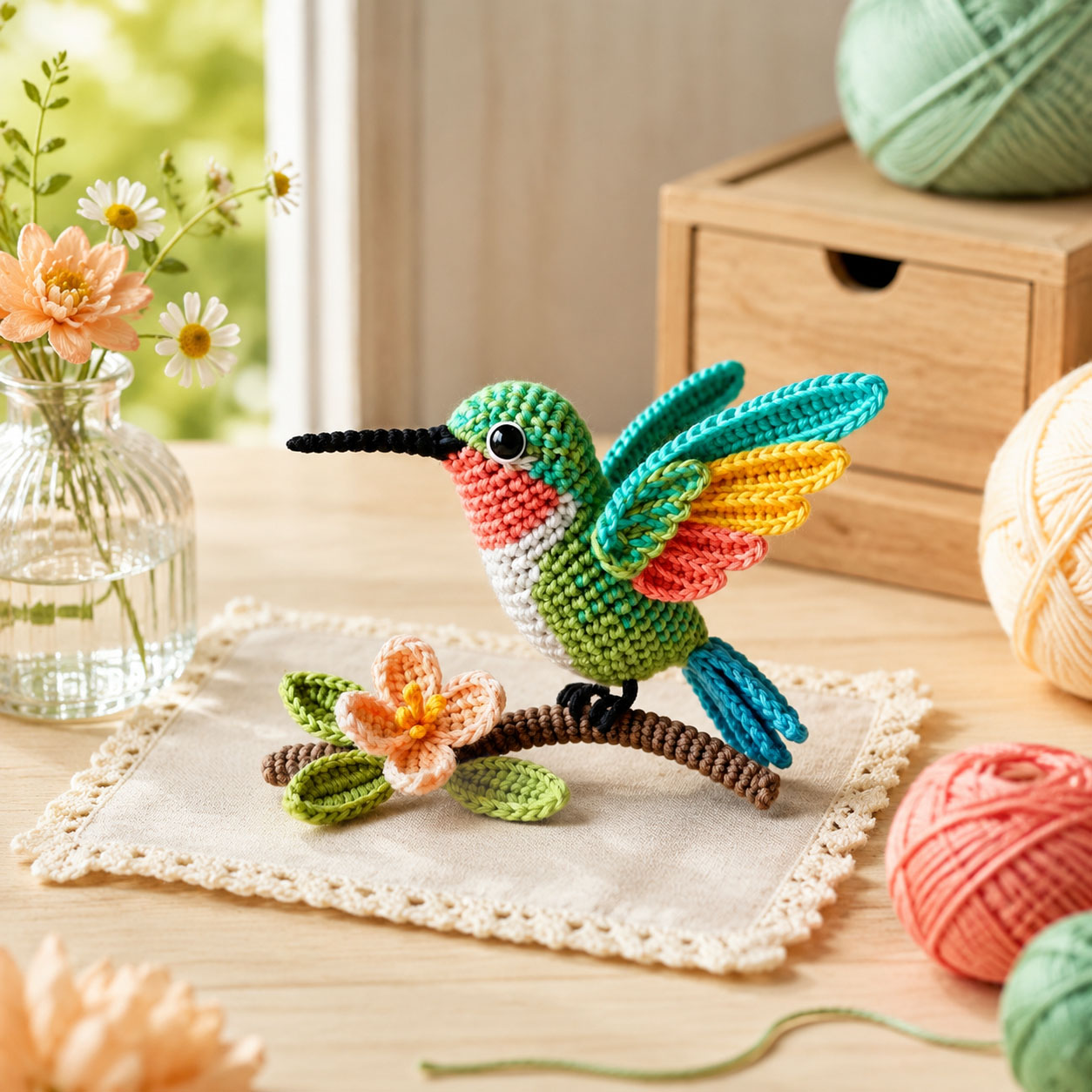 Crochet Kit for Beginners, DIY Hummingbird Amigurumi Crochet Kit with Step-by-Step Instructions, Complete Starter Kit with Yarn, Hooks & Accessories for Adults Kids, Handmade Craft Gift