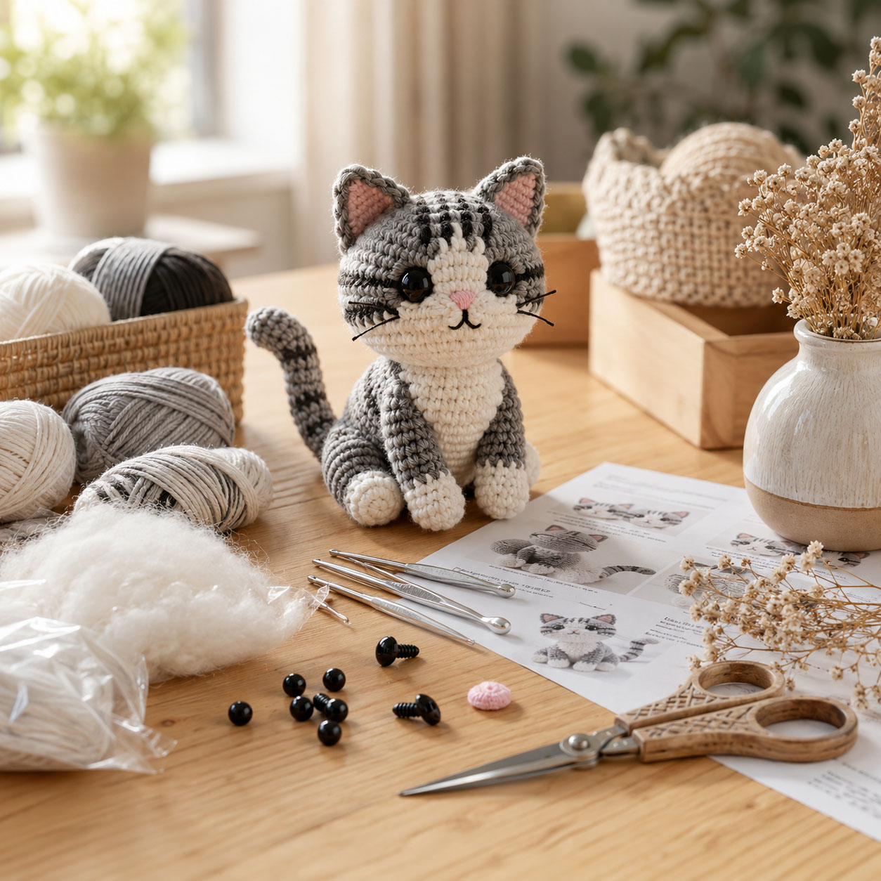 Crochet Kit for Beginners, DIY Cat Amigurumi Crochet Kit with Step-by-Step Instructions, Complete Starter Kit with Yarn, Hooks & Accessories for Adults Kids, Handmade Craft Gift