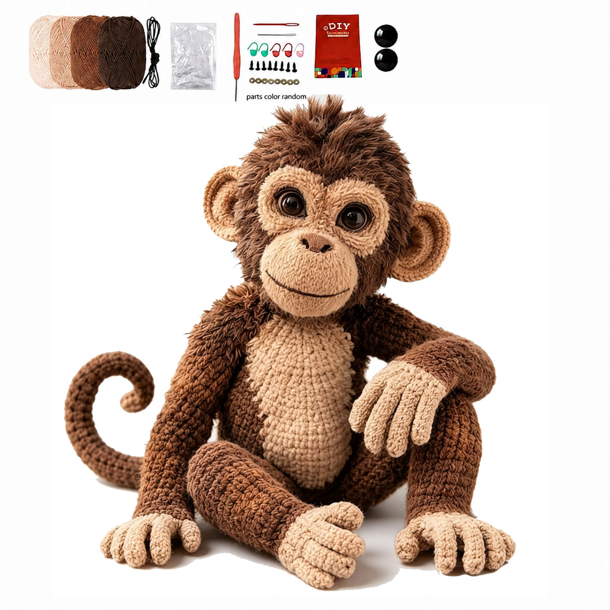Crochet Kit for Beginners, DIY Monkey Amigurumi Crochet Kit with Step-by-Step Instructions, Complete Starter Kit with Yarn, Hooks & Accessories for Adults Kids, Handmade Craft Gift