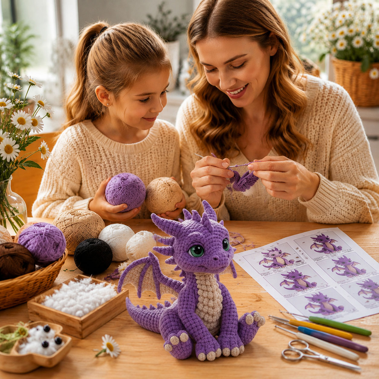 Crochet Kit for Beginners, DIY Cute Purple Dragon Amigurumi Crochet Kit with Step-by-Step Instructions, Complete Starter Kit with Yarn, Hooks & Accessories for Adults Kids, Handmade Craft Gift