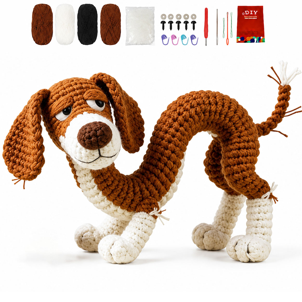 Crochet Kit for Beginners, DIY Cute Dog Amigurumi Crochet Kit with Step-by-Step Instructions, Complete Starter Kit with Yarn, Hooks & Accessories for Adults Kids, Handmade Craft Gift