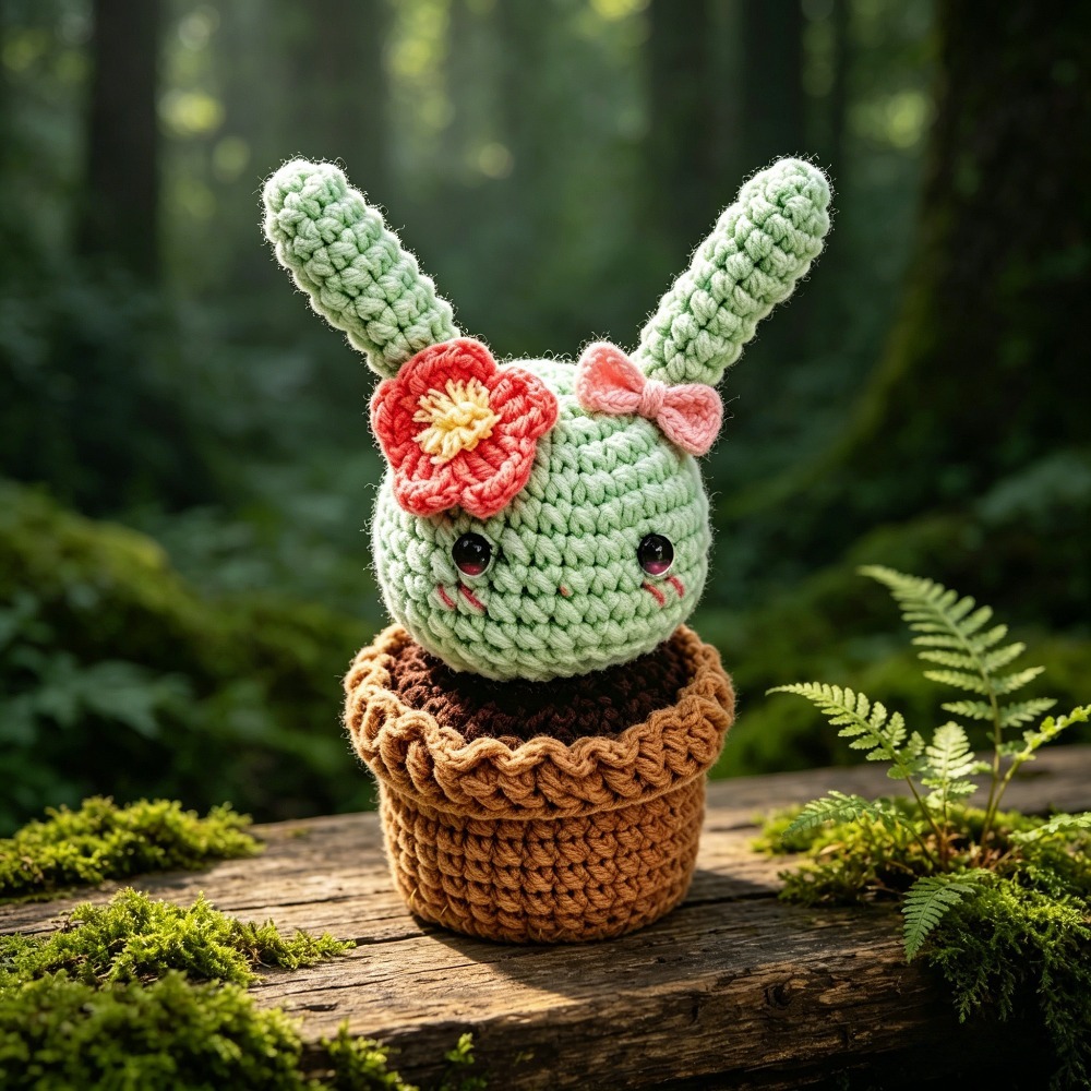 Bunny Ears Cactus Crochet Kit for Beginners | DIY Amigurumi Cactus Planter Set with Yarn, Hook & Step-by-Step Tutorial | Cute Handmade Gift for Plant Lovers