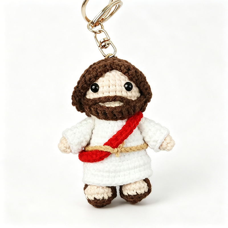 Handmade Crochet Jesus Keychain, Religious Christian Gift, Cute Knitted Doll Pendant for Key Bag Backpack Decor