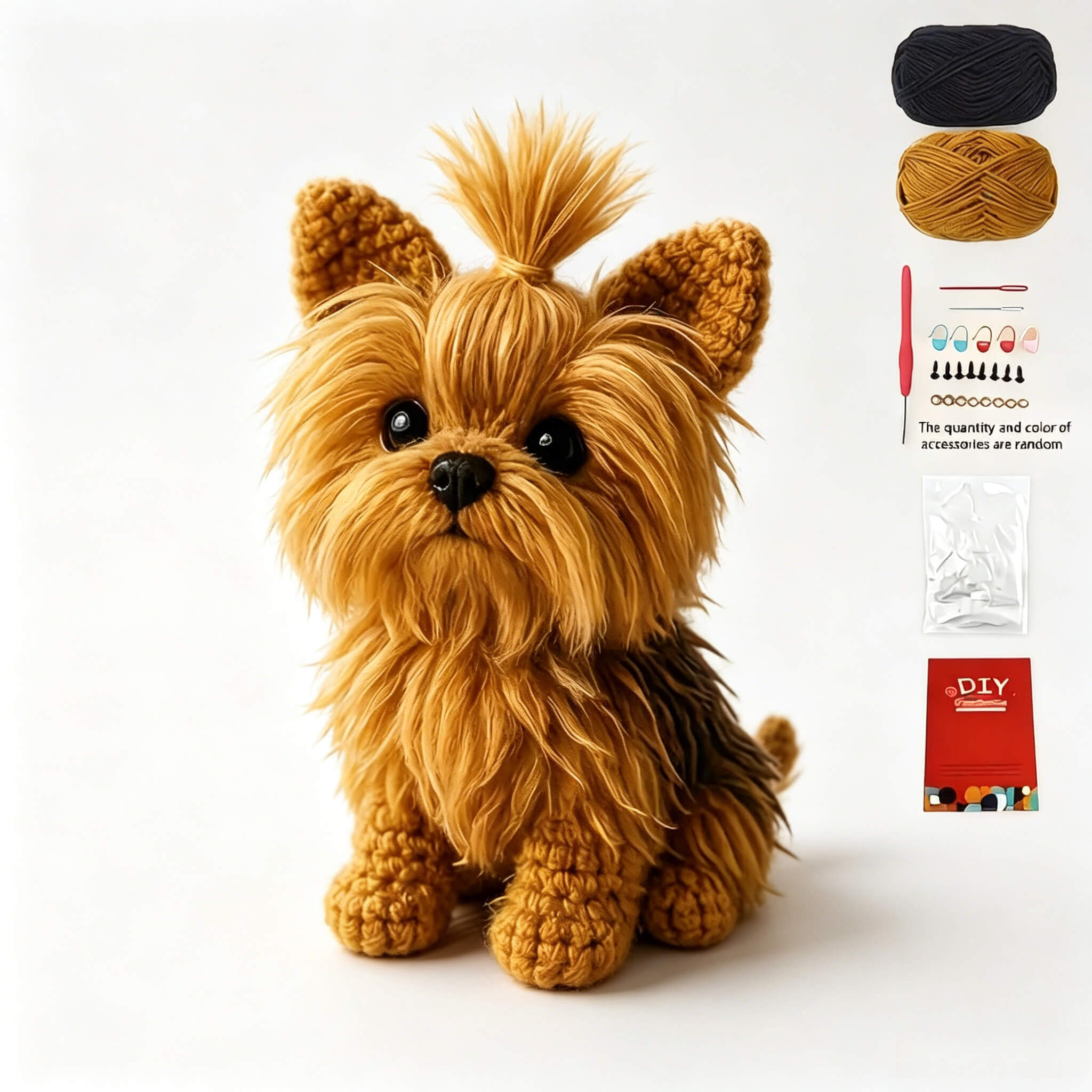 Golden Yorkie Crochet Kit – Beginner DIY Amigurumi Set with Yarn, Hook & Video Tutorial
