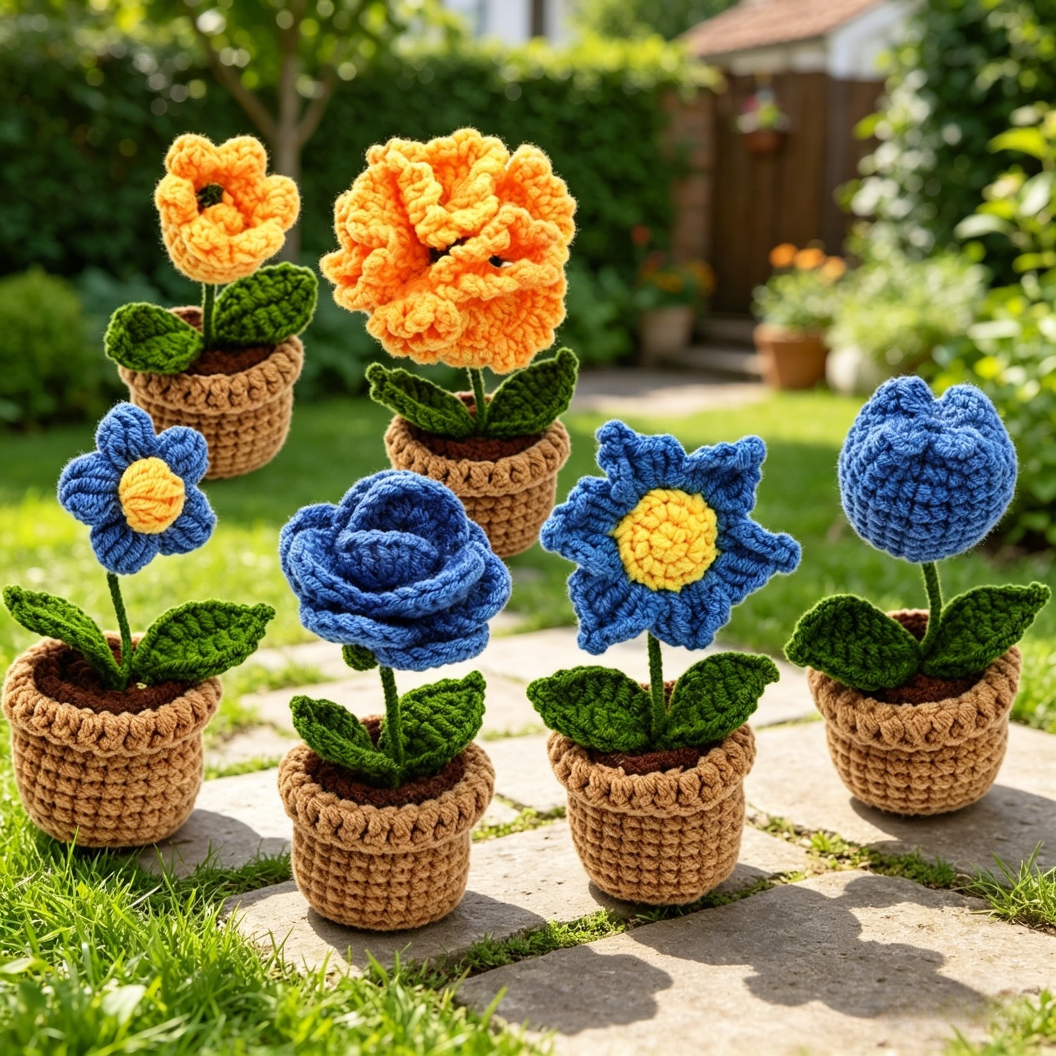 6pcs Mini Flower Pot Crochet Kit for Beginners | DIY Amigurumi Potted Plant Set with Yarn, Hook & Step-by-Step Tutorial | Cute Handmade Gift for Plant Lovers