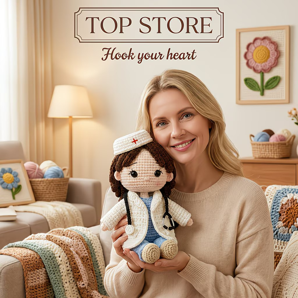 Caring Nurse Crochet Amigurumi Kit for Beginners | DIY Amigurumi Set with Yarn, Hook & Step-by-Step PDF Tutorial | Gift for Birthdays & Couples