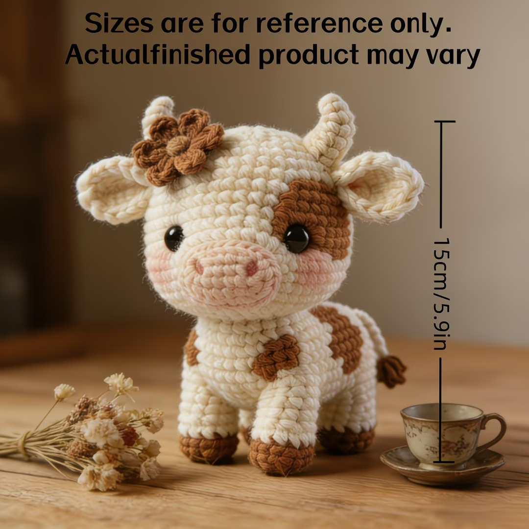 DIY Amigurumi Crochet Kit for Beginners - Make Your Own Cute Cow Doll with Yarn, Hook & English Instructions. Perfect for Keychains, Car Decor, and Handmade Gifts for Birthdays, Valentine's, and Mother's Day., Complete Amigurumi Crochet Kit