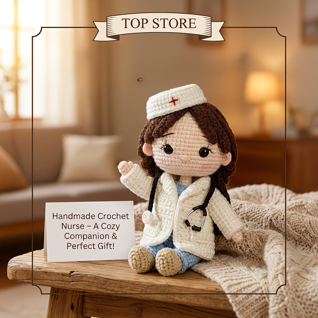 Caring Nurse Crochet Amigurumi Kit for Beginners | DIY Amigurumi Set with Yarn, Hook & Step-by-Step PDF Tutorial | Gift for Birthdays & Couples