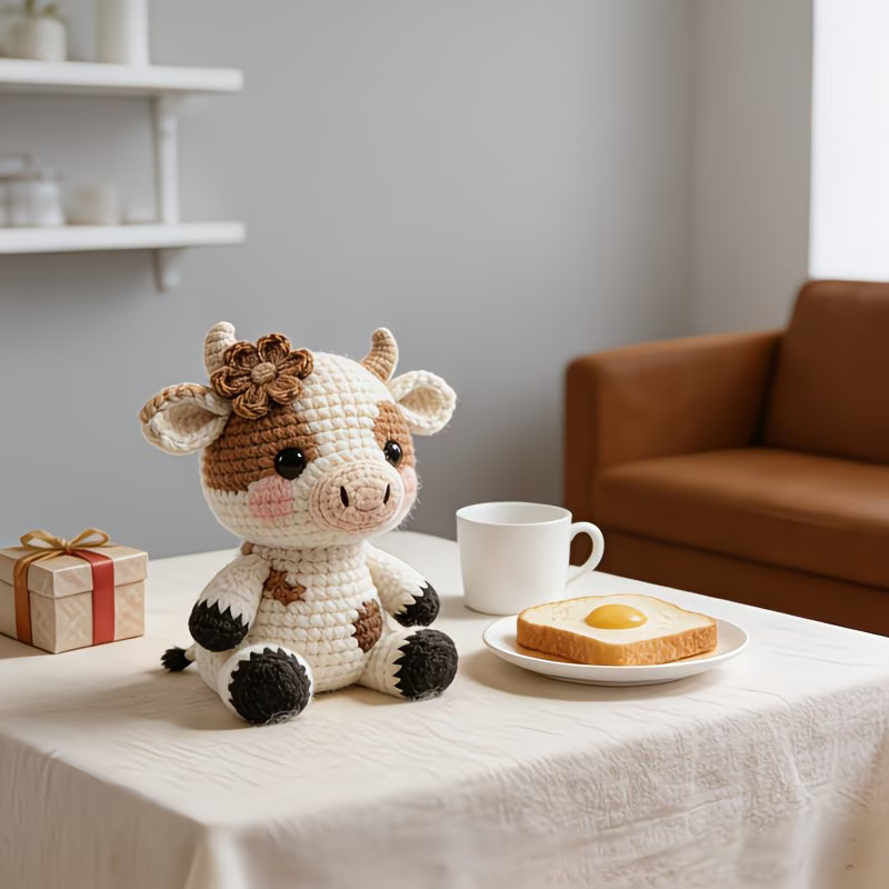 DIY Amigurumi Crochet Kit for Beginners - Make Your Own Cute Cow Doll with Yarn, Hook & English Instructions. Perfect for Keychains, Car Decor, and Handmade Gifts for Birthdays, Valentine's, and Mother's Day., Complete Amigurumi Crochet Kit