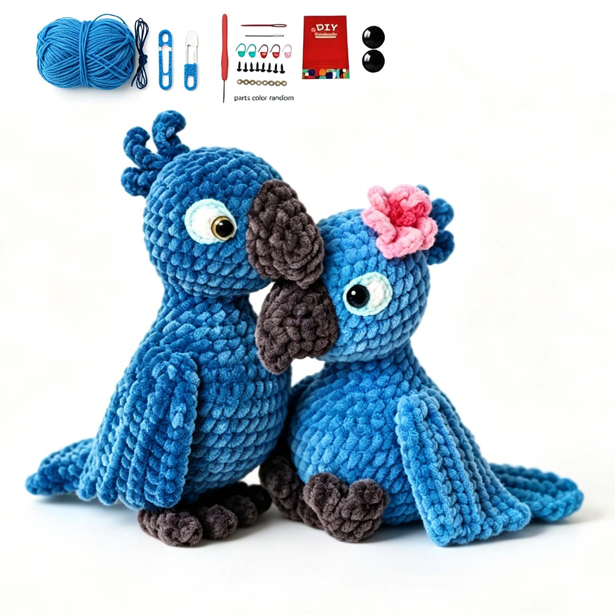 Crochet Kit for Beginners, DIY Parrot Couple Amigurumi Crochet Kit with Step-by-Step Instructions, Complete Starter Kit with Yarn, Hooks & Accessories for Adults Kids, Handmade Craft Gift