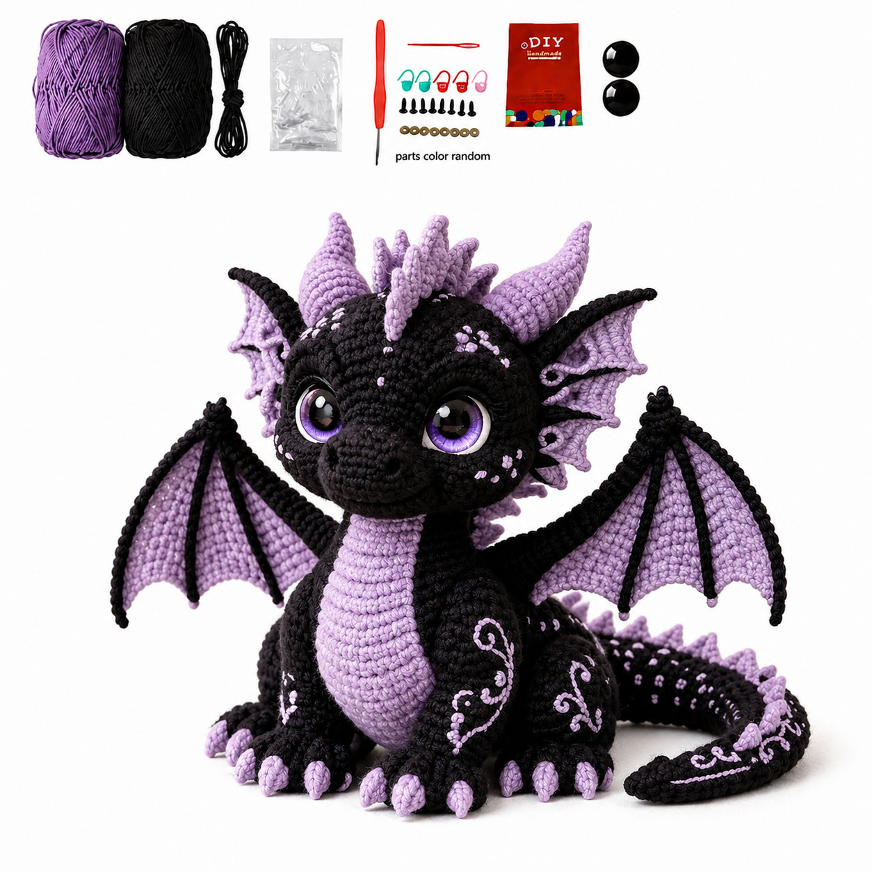 Crochet Kit for Beginners, DIY Purple Dragon Amigurumi Crochet Kit with Step-by-Step Instructions, Complete Starter Kit with Yarn, Hooks & Accessories for Adults Kids, Handmade Craft Gift