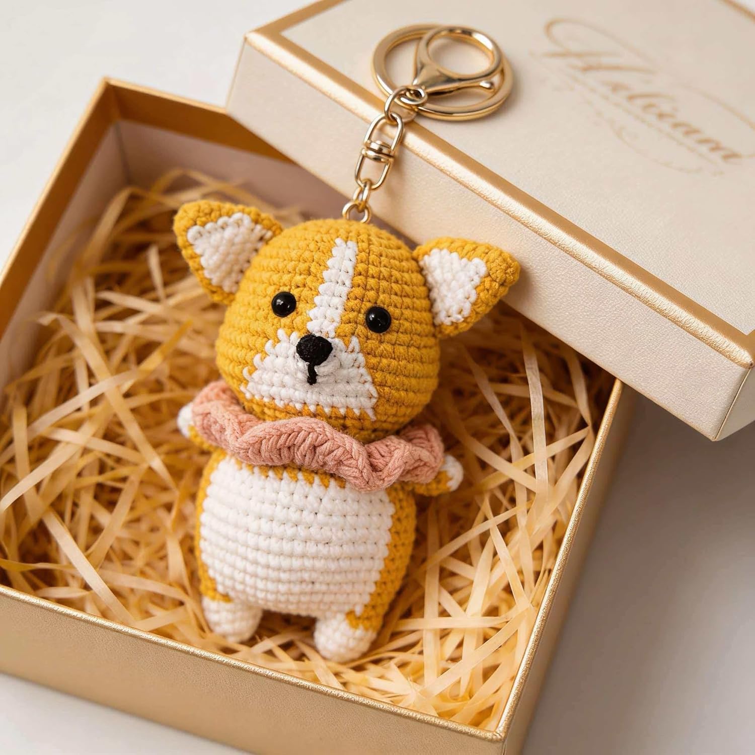 Handmade Crochet Animal Bag Charm Cute Knitted Hanging Ornament, Handcrafted Accessory for bag Kawaii Gift (corgi dog)-Hookcrafted