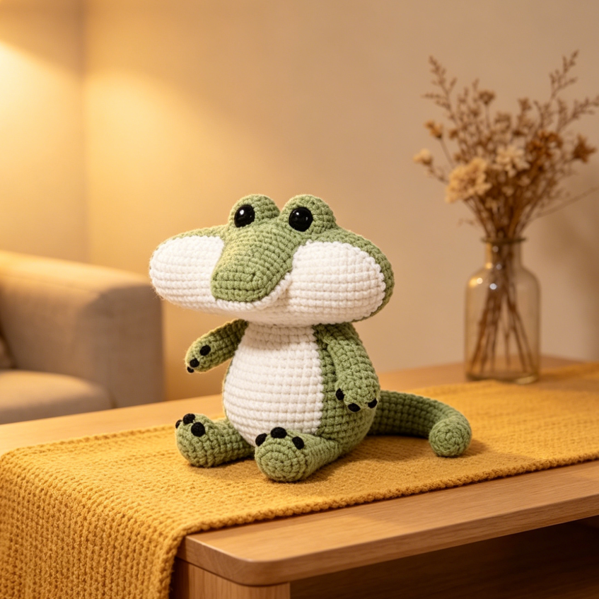 Beginner Friendly Crocodile Crochet Kit, Cute Plush Crocodile Amigurumi Crochet Starter Kit with Yarn, Hook, Needle & Accessories, Complete DIY Craft Set with Tutoria, Perfect Home Decor & Handmade Gift