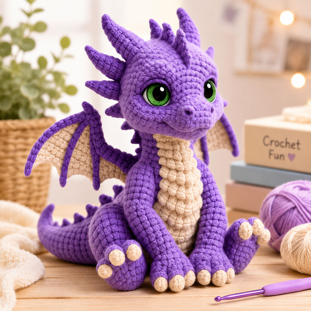 Crochet Kit for Beginners, DIY Cute Purple Dragon Amigurumi Crochet Kit with Step-by-Step Instructions, Complete Starter Kit with Yarn, Hooks & Accessories for Adults Kids, Handmade Craft Gift