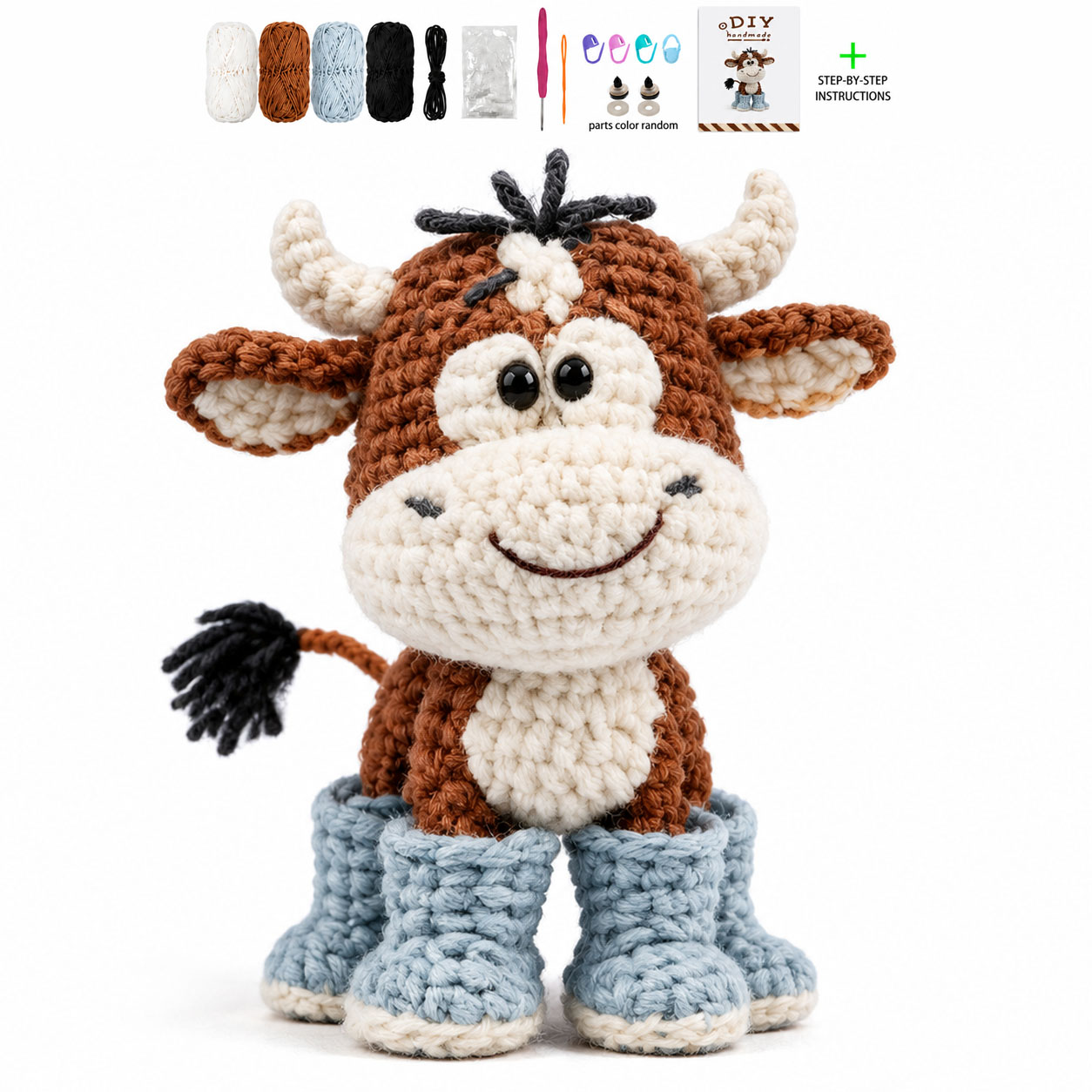 Crochet Kit for Beginners, DIY Cute Bull Amigurumi Crochet Kit with Step-by-Step Instructions, Complete Starter Kit with Yarn, Hooks & Accessories for Adults Kids, Handmade Craft Gift