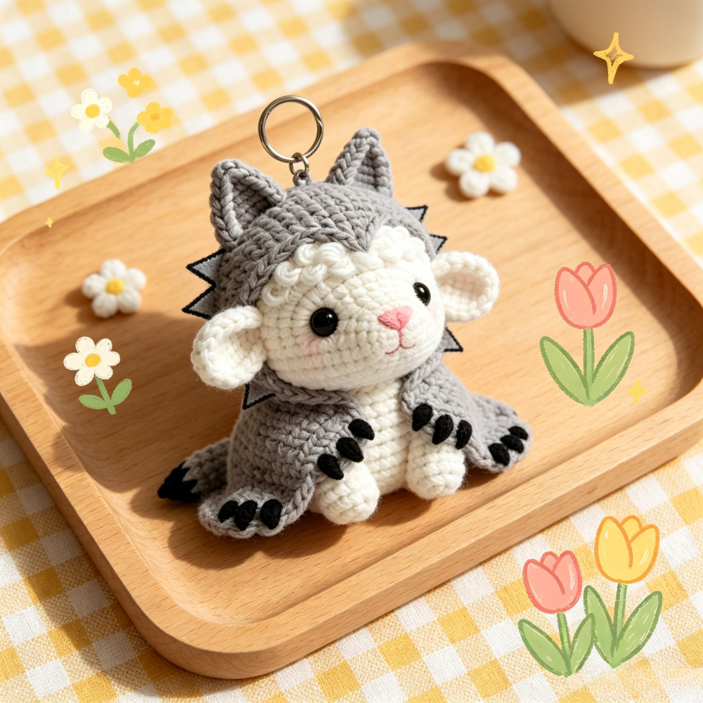 Beginner Friendly Wolf Sheep Keychain Crochet Kit, Cute Mini Lamb in Wolf Costume Amigurumi Crochet Starter Kit with Yarn, Hook, Needle & Accessories, Complete DIY Craft Set with Tutorial for Adults & Kids, Perfect Bag Charm & Handmade Gift